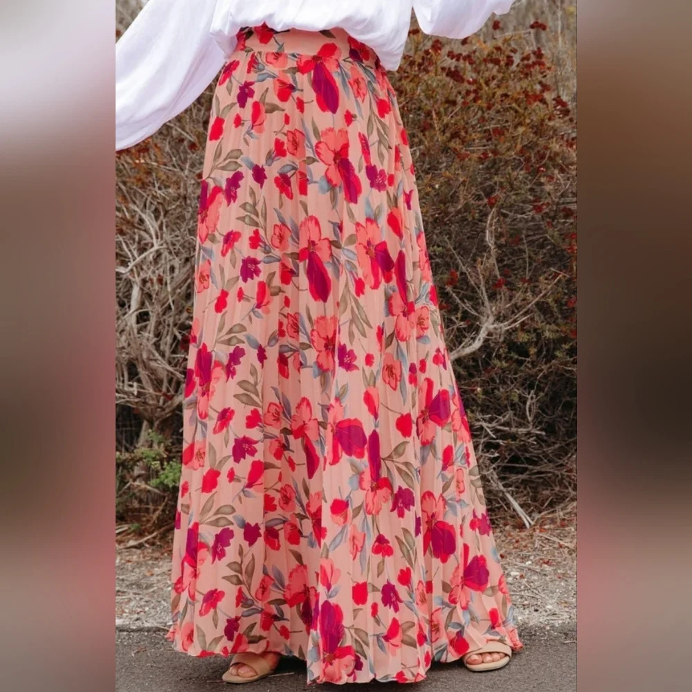 Strawberry Fields Pleated Maxi Skirt